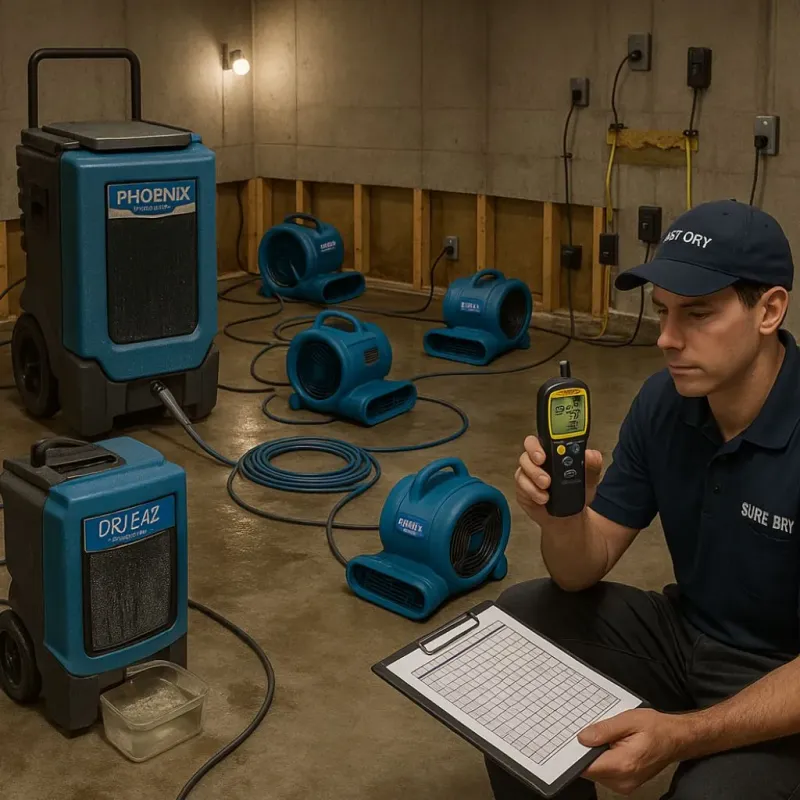 Structural Drying and Dehumidification process in The Hills, TX